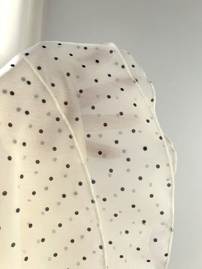 Elamini Women's Spring & Summer Casual Vacation Style Ruffled Layered Chiffon Polka Dot Print Waist Tie Shirt, Flattering Fit, Suitable For Beach