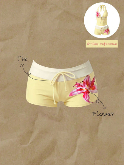 Elavelle Women's Spring/Summer Placement Print Bow Swimwear Bottoms