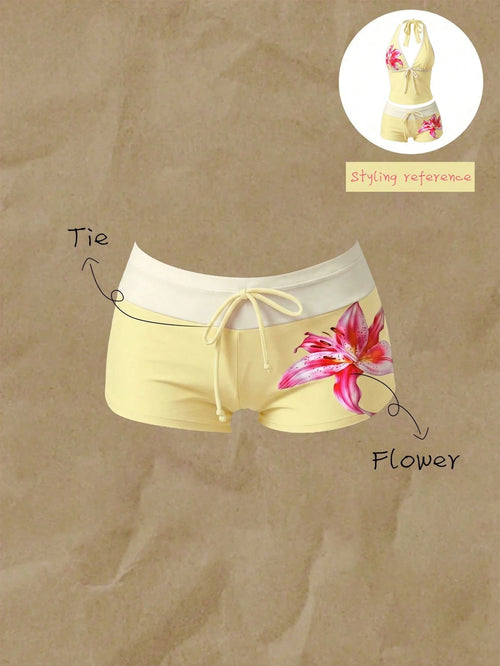 Elavelle Women's Spring/Summer Placement Print Bow Swimwear Bottoms