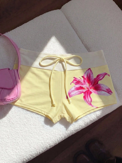 Elavelle Women's Spring/Summer Placement Print Bow Swimwear Bottoms