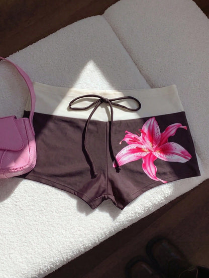 Elavelle Women's Spring/Summer Placement Print Bow Swimwear Bottoms
