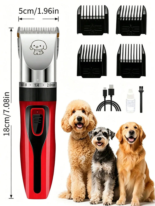 Electric Pet Hair Clipper Dog Cat Grooming Kit Rechargeable Low Noise Cordless Trimmer With 4 Blades For Paw Body Ear Face Shave, Non-Jam Pet Shaver For Small Large Dogs Long Haired Cats Home Grooming