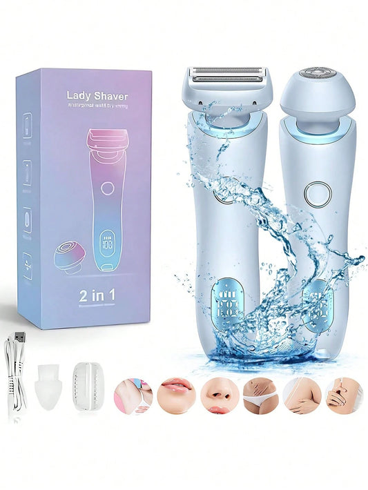 Electric Razors Shaver For Women, 2-IN-1 Women Electric Razor For Leg Arm Face Pubic Area, Cordless Bikini Trimmer Hair Removal For Women With Detachable Head, Painless,Wet & Dry,Portable Battery-Ope