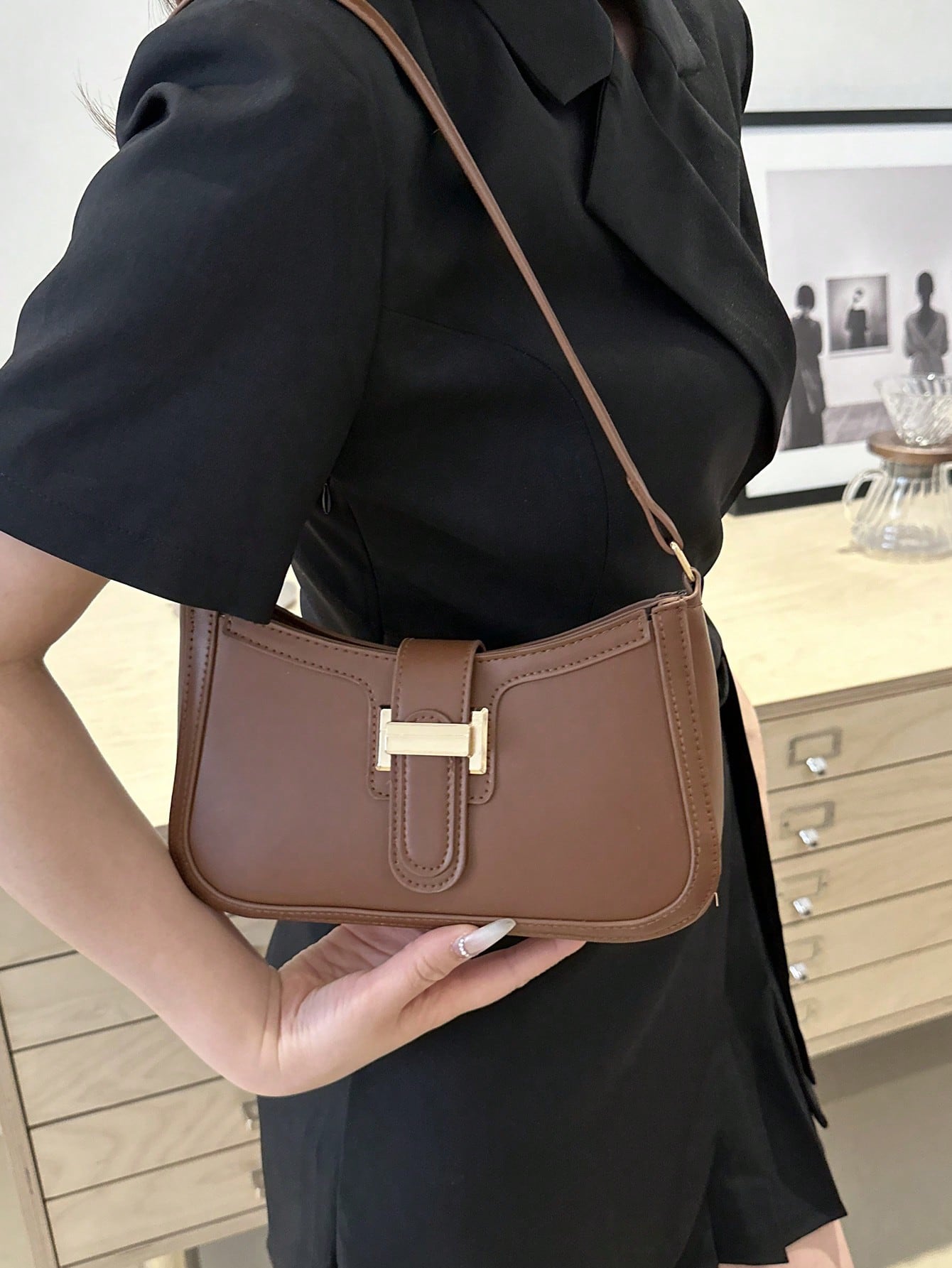 Elegant Crescent Underarm Shoulder Bag, Women's Fashion Casual Solid Color Underarm Bag
