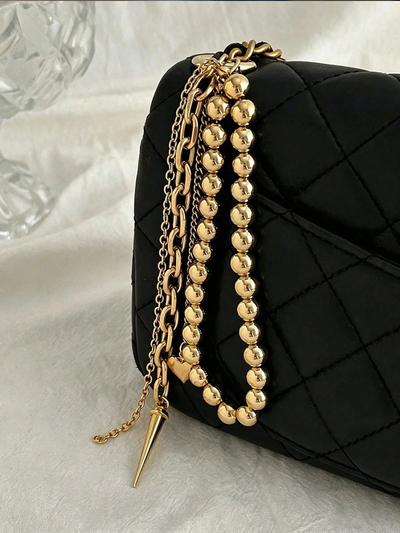 Elegant Metal Pearl Beaded Heart-Shaped Tassel Decor Pendant Keychain Beads Bag Chain Gift, Aesthetic