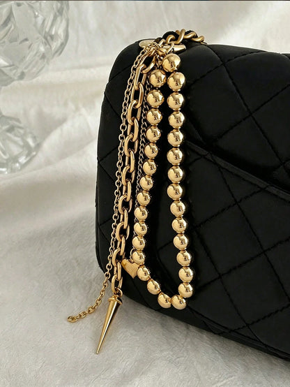 Elegant Metal Pearl Beaded Heart-Shaped Tassel Decor Pendant Keychain Beads Bag Chain Gift, Aesthetic