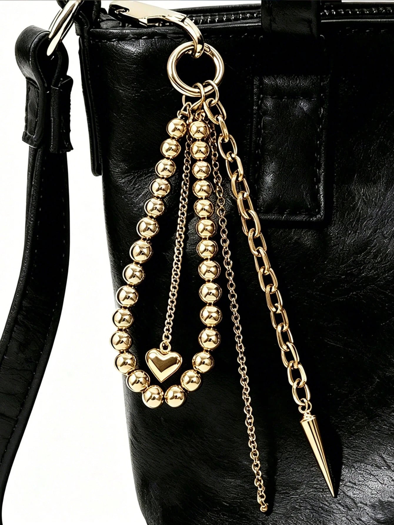 Elegant Metal Pearl Beaded Heart-Shaped Tassel Decor Pendant Keychain Beads Bag Chain Gift, Aesthetic