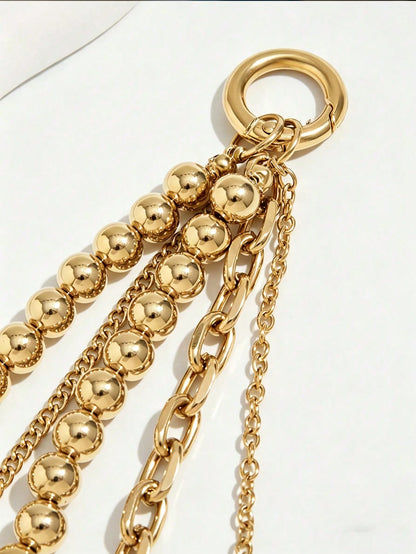 Elegant Metal Pearl Beaded Heart-Shaped Tassel Decor Pendant Keychain Beads Bag Chain Gift, Aesthetic