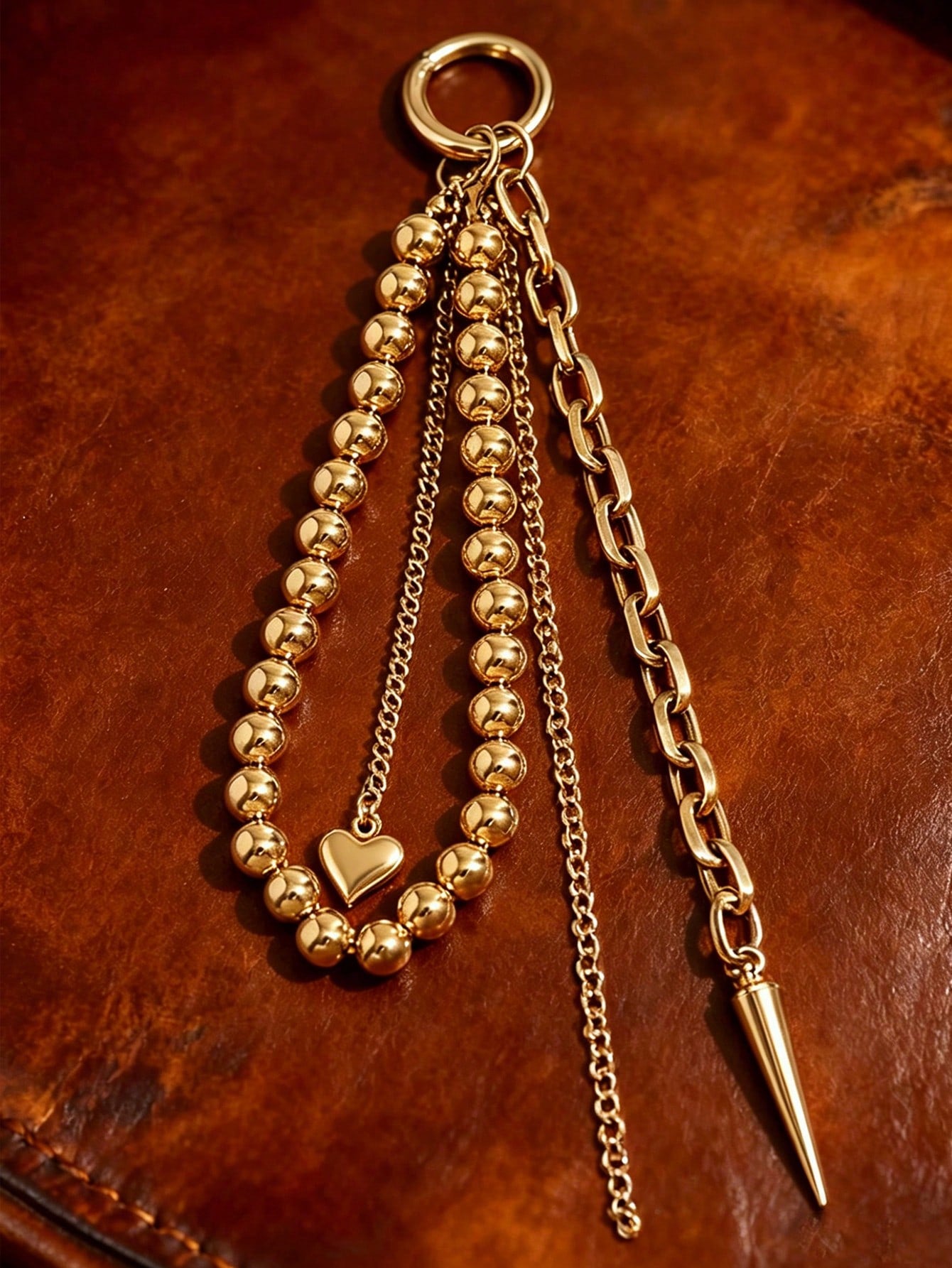 Elegant Metal Pearl Beaded Heart-Shaped Tassel Decor Pendant Keychain Beads Bag Chain Gift, Aesthetic