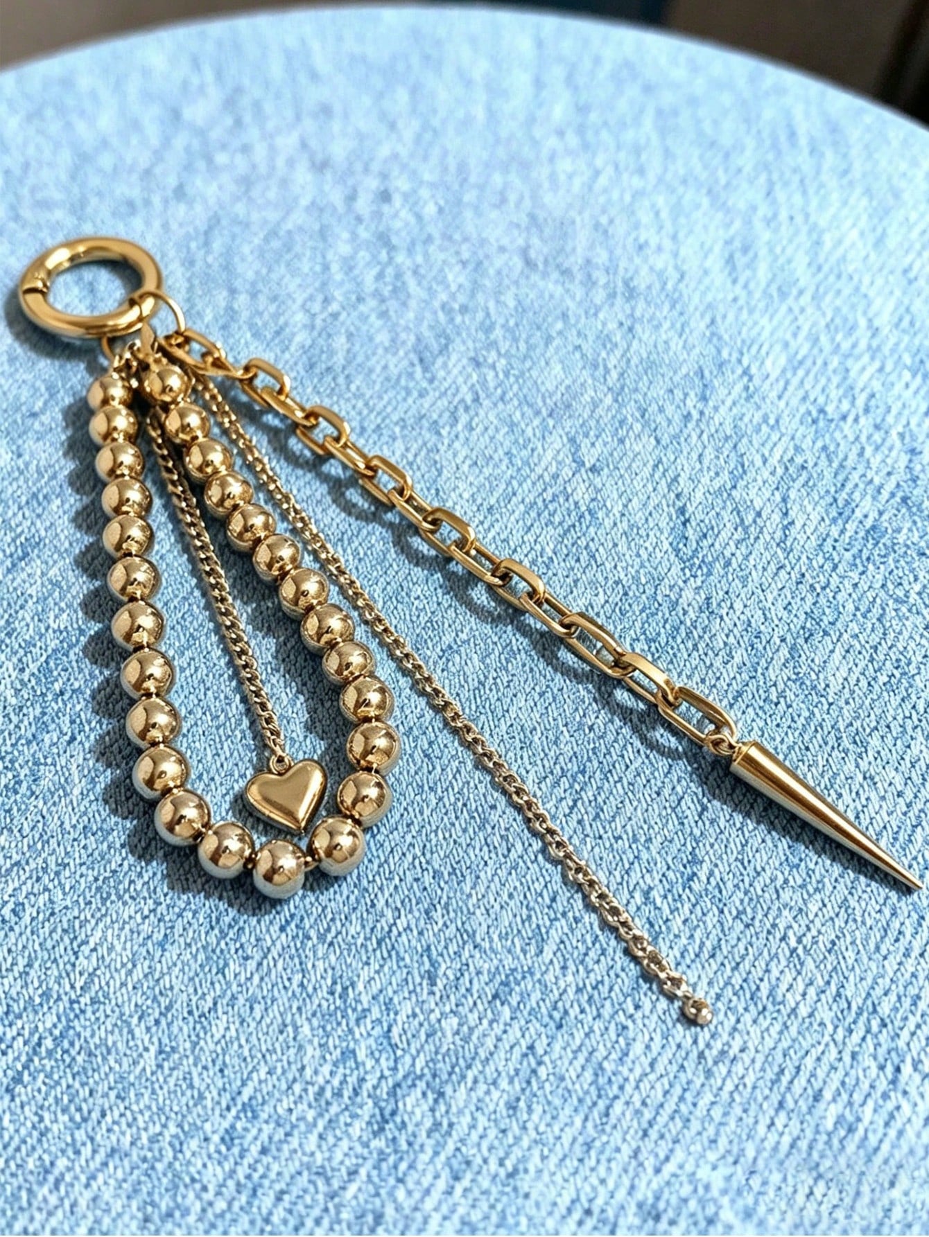 Elegant Metal Pearl Beaded Heart-Shaped Tassel Decor Pendant Keychain Beads Bag Chain Gift, Aesthetic
