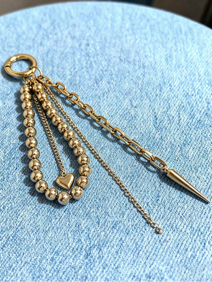 Elegant Metal Pearl Beaded Heart-Shaped Tassel Decor Pendant Keychain Beads Bag Chain Gift, Aesthetic
