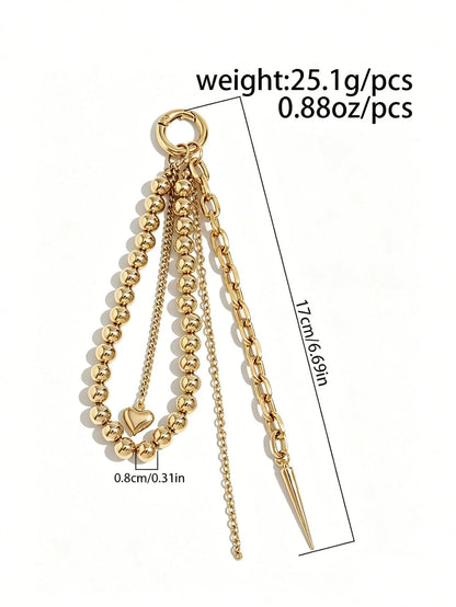 Elegant Metal Pearl Beaded Heart-Shaped Tassel Decor Pendant Keychain Beads Bag Chain Gift, Aesthetic