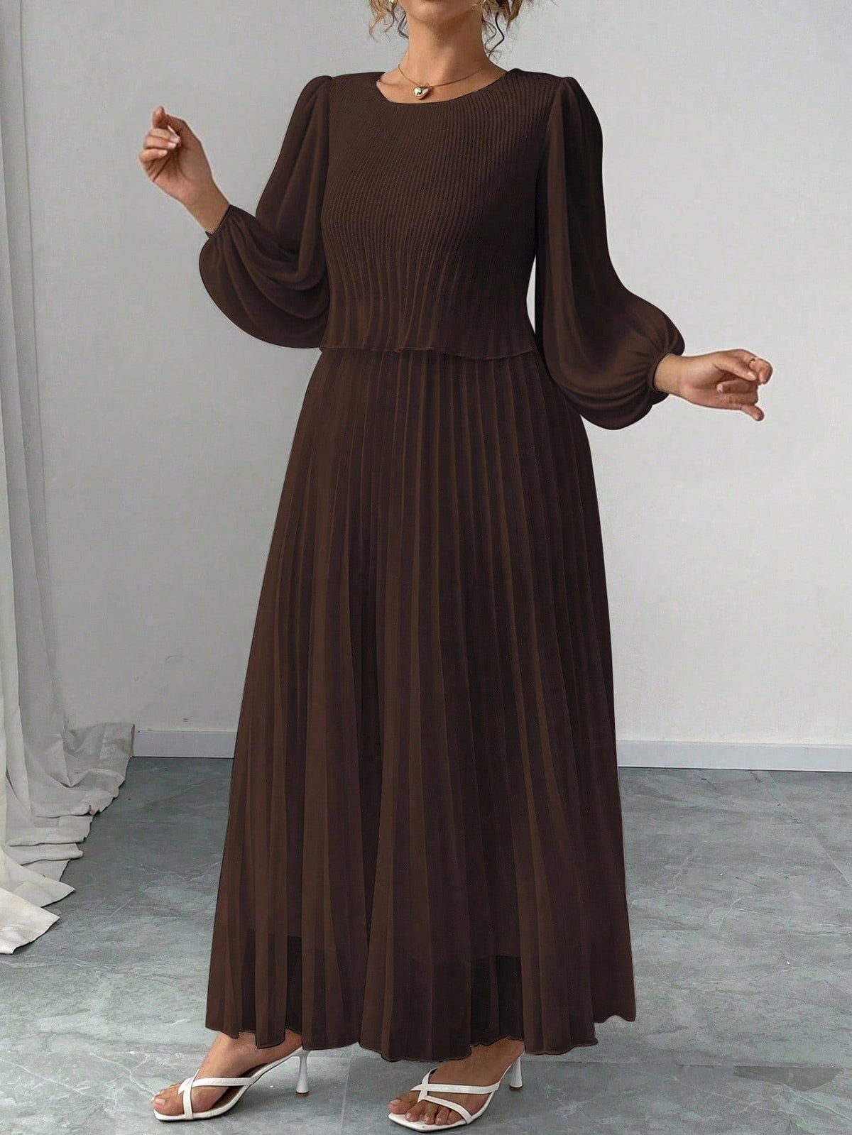 Elegant White Pearl Chiffon Long Sleeve Dress Spring
