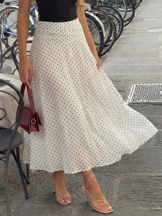 Elegant Women's Mid-Length Asymmetric Polka Dot Dress, Made Of Moderately Elastic Knit Fabric
