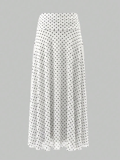 Elegant Women's Mid-Length Asymmetric Polka Dot Dress, Made Of Moderately Elastic Knit Fabric