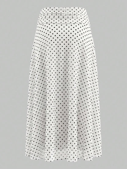 Elegant Women's Mid-Length Asymmetric Polka Dot Dress, Made Of Moderately Elastic Knit Fabric