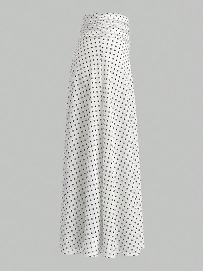 Elegant Women's Mid-Length Asymmetric Polka Dot Dress, Made Of Moderately Elastic Knit Fabric