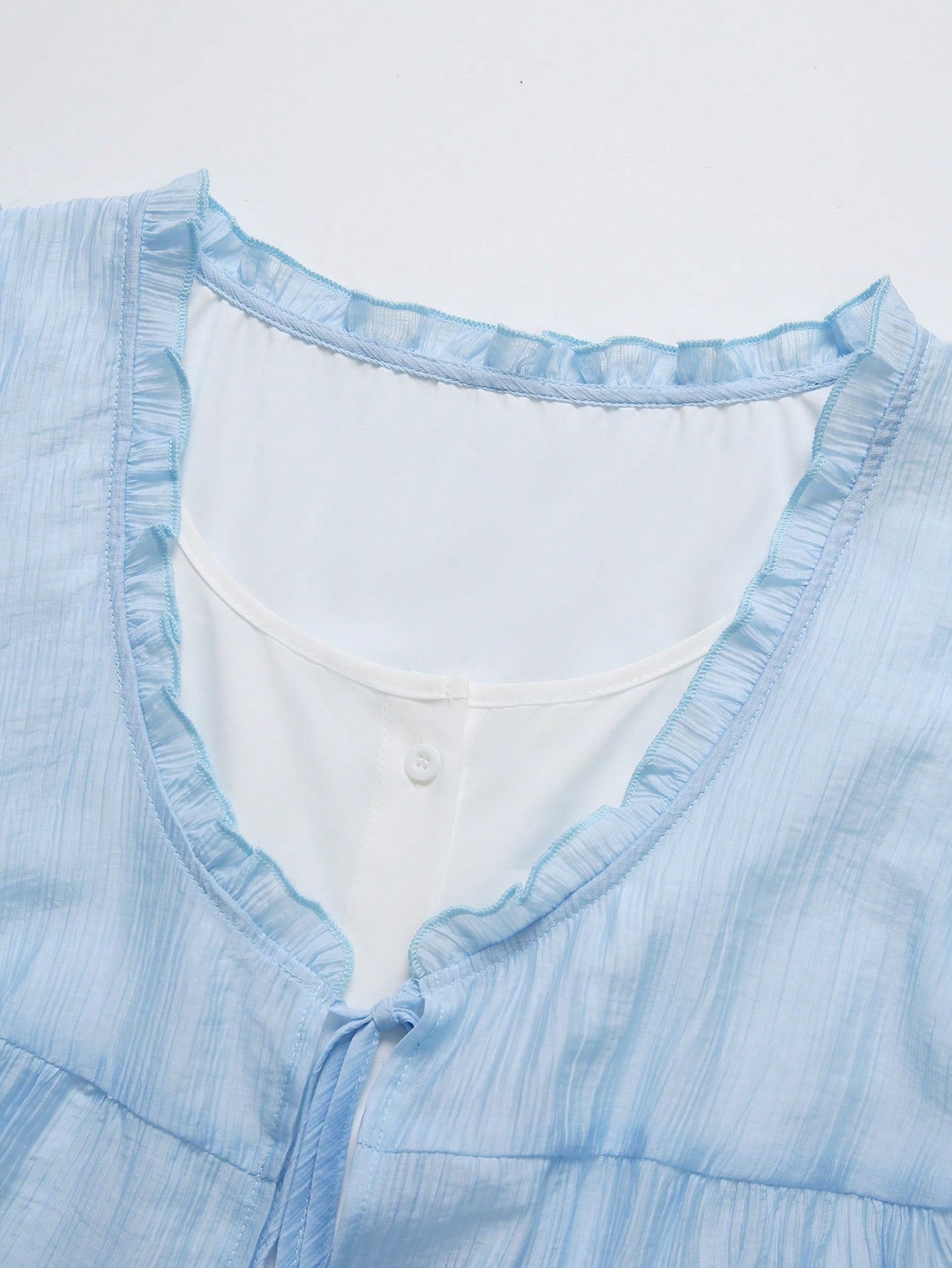 Elenzga Summer New Blue Polka Dot Ruffle Trim Front Bow Tie French Sweet Romantic Vacation 2pcs Women's Shirts