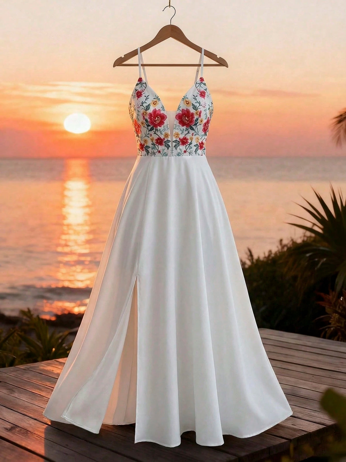 Elenzga V-Neck Floral Print Dress With Tie Back, Open Slit Hem, Elastic Back, Elegant Casual Vacation Dress
