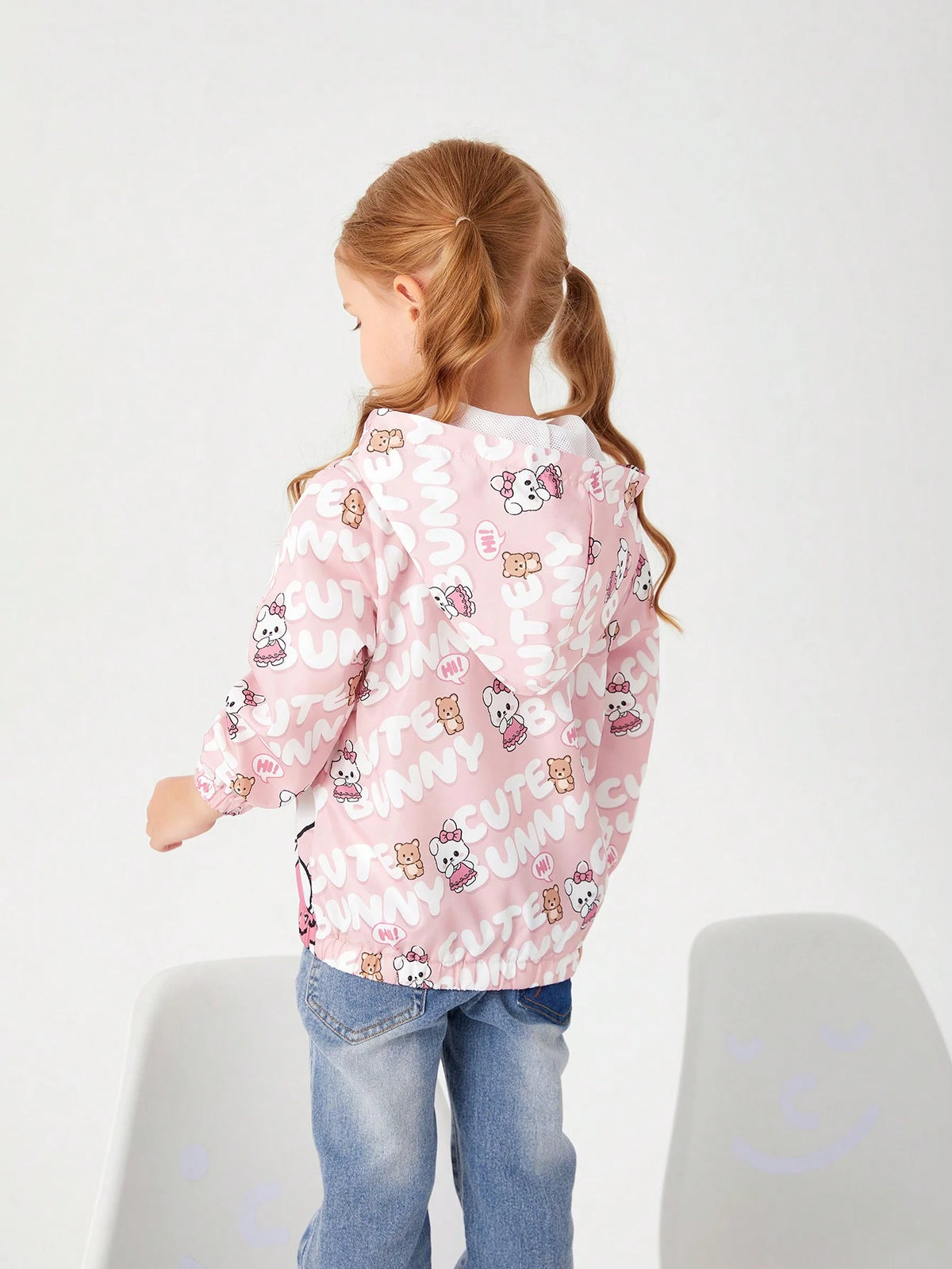 Elladie kids Young Girls' Cute Cartoon Printed Pink Hooded Casual Jacket, Suitable For School, Travel, Home, Spring And Autumn Seasons, Kawaii Jacket, Girls Jacket, Cute Jacket For Girls, Bunny Jacket