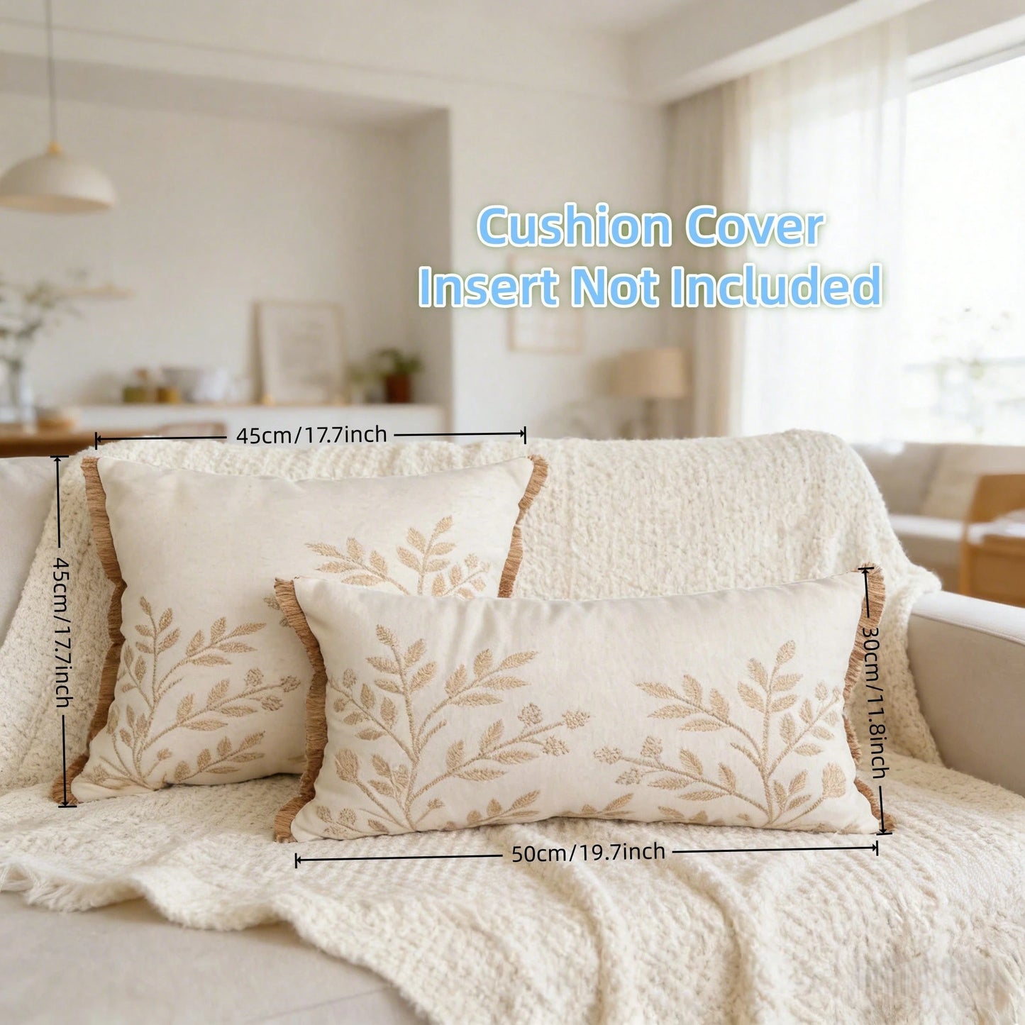 Embroidered Leaf Throw Pillow Cover- Boho Tassel Decor For Living Room, Single-Sided Cushion Cover For Spring/Summer, Size 18" X 18" And 12" X 20"
