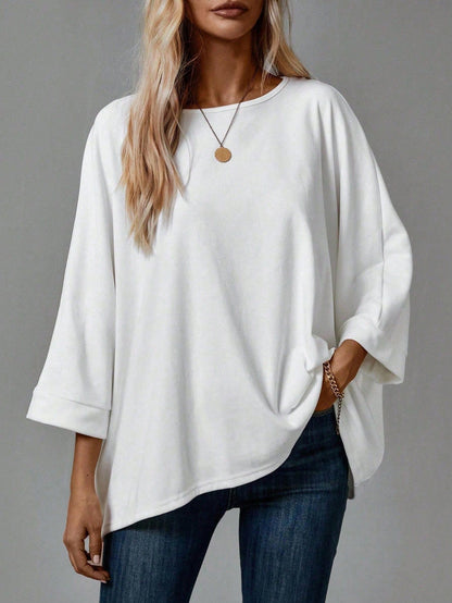 EMERY ROSE 2pcs/Set Women's Casual Minimalist Basic T-Shirt, Suitable For Autumn/Winter Over Sized Tshirts Shirt Pack Tops,Fall,Everyday White Black
