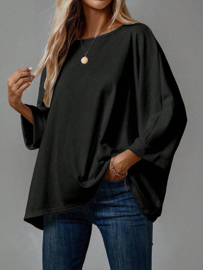 EMERY ROSE 2pcs/Set Women's Casual Minimalist Basic T-Shirt, Suitable For Autumn/Winter Over Sized Tshirts Shirt Pack Tops,Fall,Everyday White Black