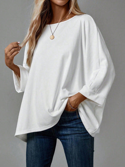 EMERY ROSE 2pcs/Set Women's Casual Minimalist Basic T-Shirt, Suitable For Autumn/Winter Over Sized Tshirts Shirt Pack Tops,Fall,Everyday White Black