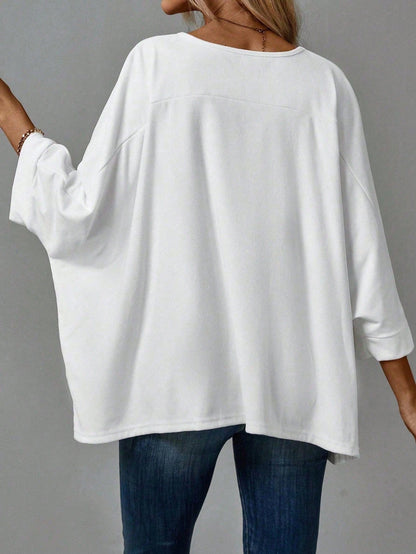 EMERY ROSE 2pcs/Set Women's Casual Minimalist Basic T-Shirt, Suitable For Autumn/Winter Over Sized Tshirts Shirt Pack Tops,Fall,Everyday White Black