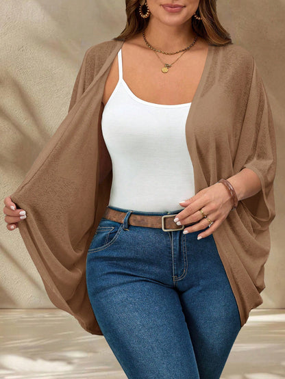 EMERY ROSE Asymmetrical Khaki Knitted Plus Size Coat With Long Batwing Sleeves For Everyday Wear Winter Fall Autumn