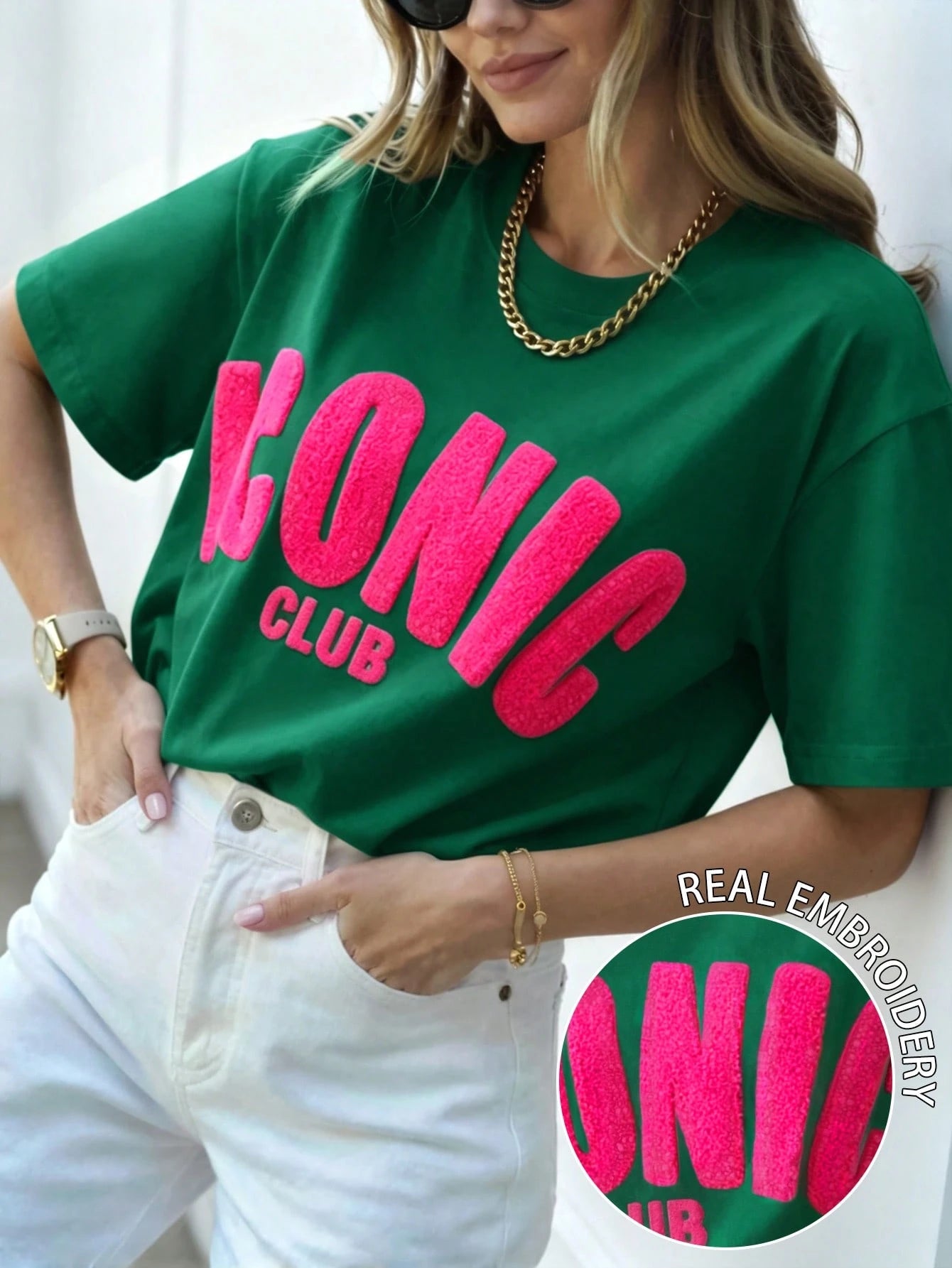 EMERY ROSE Cute Striped Casual Short Sleeve Summer Women's T-Shirt With Letters
