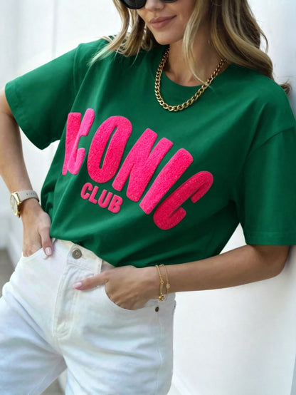 EMERY ROSE Cute Striped Casual Short Sleeve Summer Women's T-Shirt With Letters