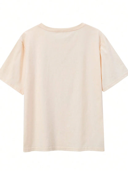 EMERY ROSE Cute Striped Casual Short Sleeve Summer Women's T-Shirt With Letters