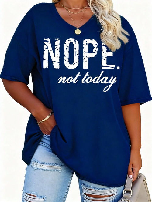 EMERY ROSE Large V-Neck Short Sleeved T-Shirt With Slogan Print, Suitable For Spring And Summer, Women's Clothing Graphic Tees Women Tops