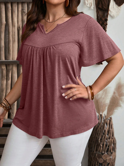 EMERY ROSE Plus Size Women's Solid Color V-Neck Short Sleeve Casual T-Shirt