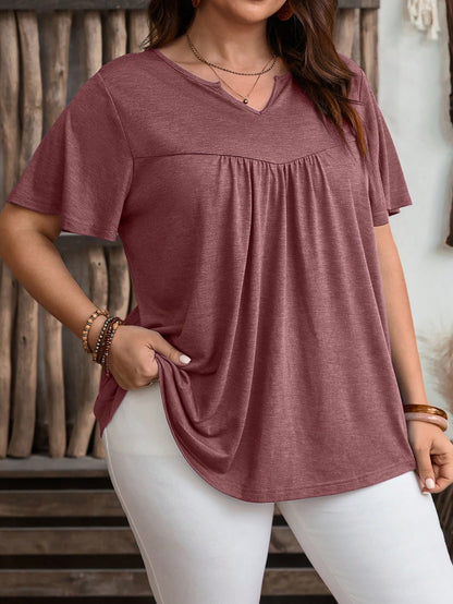 EMERY ROSE Plus Size Women's Solid Color V-Neck Short Sleeve Casual T-Shirt
