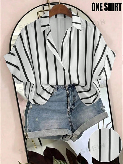 EMERY ROSE Plus Size Women White Short Sleeve Casual Smart Casual Shirt Vacation Summer