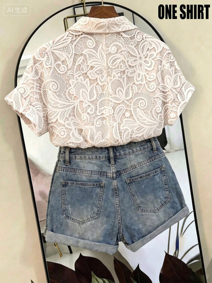 EMERY ROSE Plus Size Women White Short Sleeve Casual Smart Casual Shirt Vacation Summer