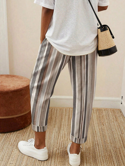 EMERY ROSE Retro Casual Black & White Vertical Striped Harem Pants