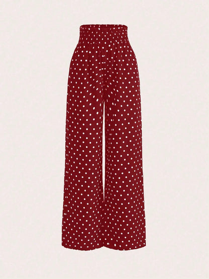 EMERY ROSE Women's Fashion Casual Polka Dot Print Wide Leg Pants