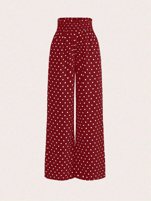 EMERY ROSE Women's Fashion Casual Polka Dot Print Wide Leg Pants