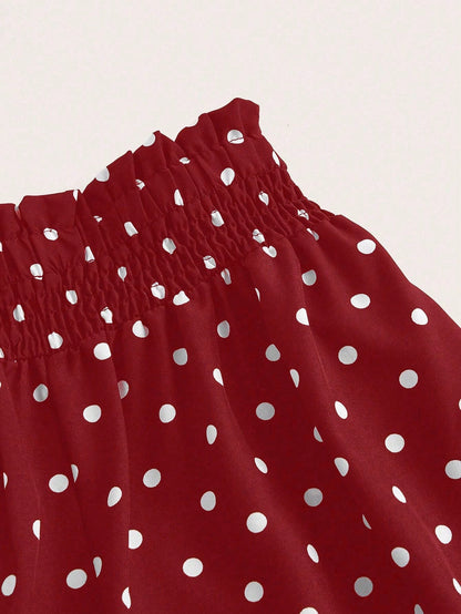 EMERY ROSE Women's Fashion Casual Polka Dot Print Wide Leg Pants