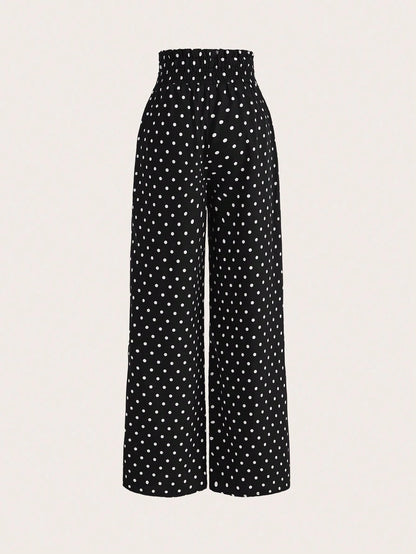 EMERY ROSE Women's Fashion Casual Polka Dot Print Wide Leg Pants