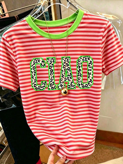 EMERY ROSE Women's Maple Leaf Print Short Sleeve T-Shirt, Cute Summer T-Shirt, Suitable For Halloween Wear
