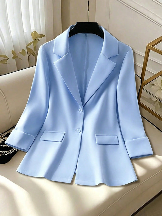 EMERY ROSE Women's Solid Color Minimalist Long Sleeve Blazer Top, Everyday Wear