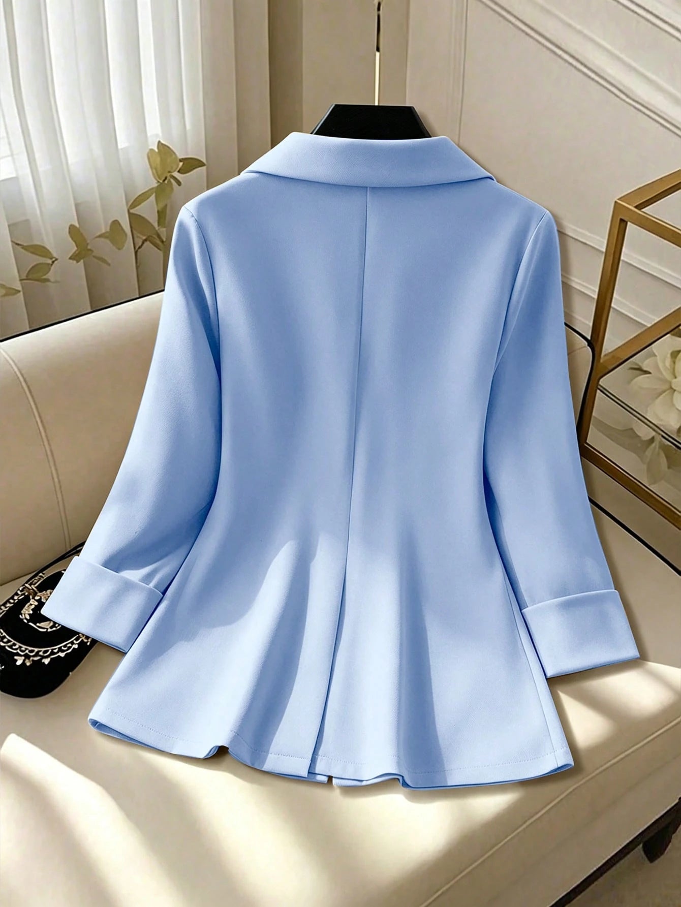 EMERY ROSE Women's Solid Color Minimalist Long Sleeve Blazer Top, Everyday Wear