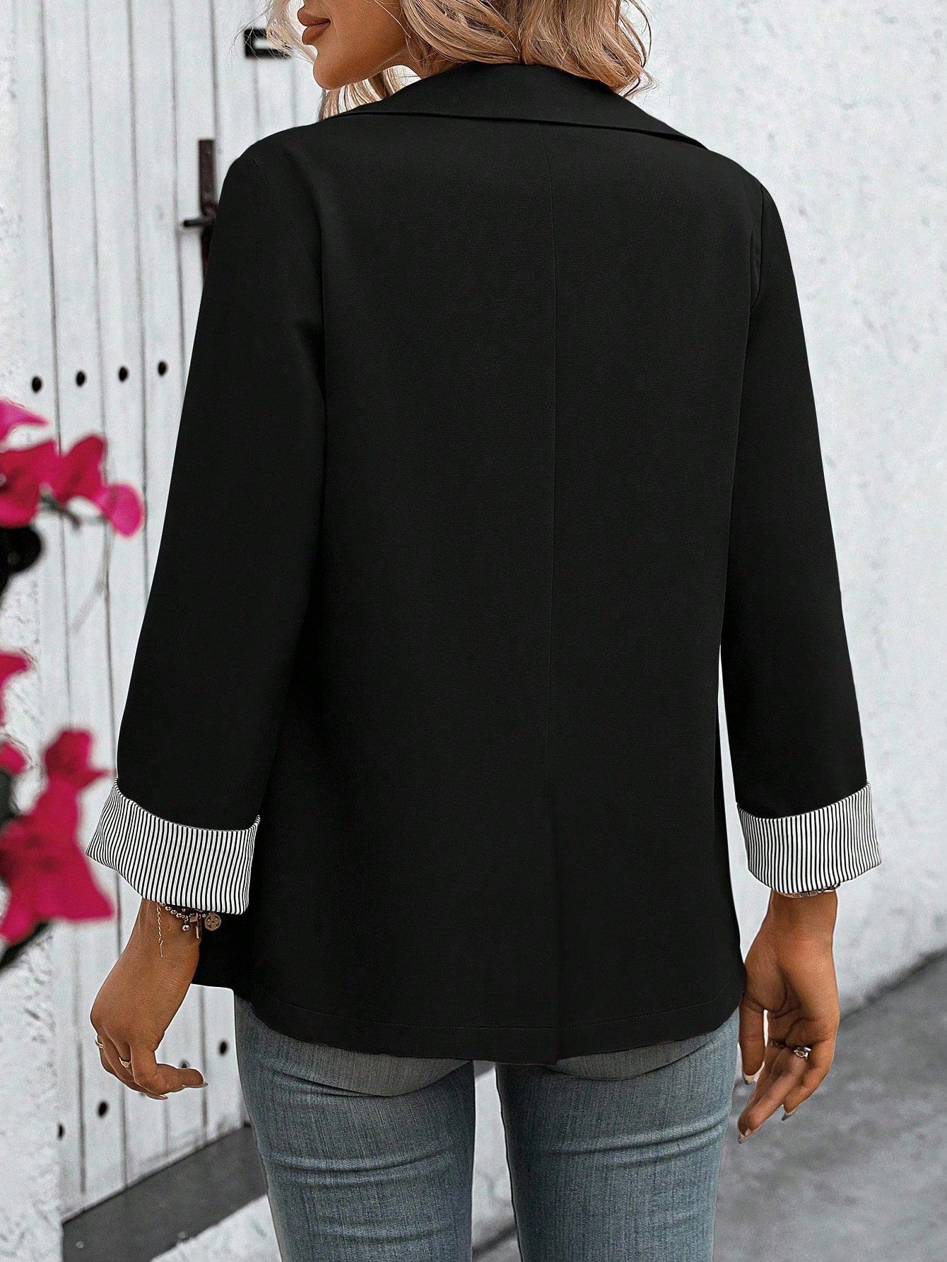 EMERY ROSE Women's Solid Color Minimalist Long Sleeve Blazer Top, Everyday Wear