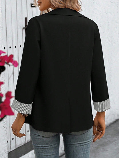 EMERY ROSE Women's Solid Color Minimalist Long Sleeve Blazer Top, Everyday Wear