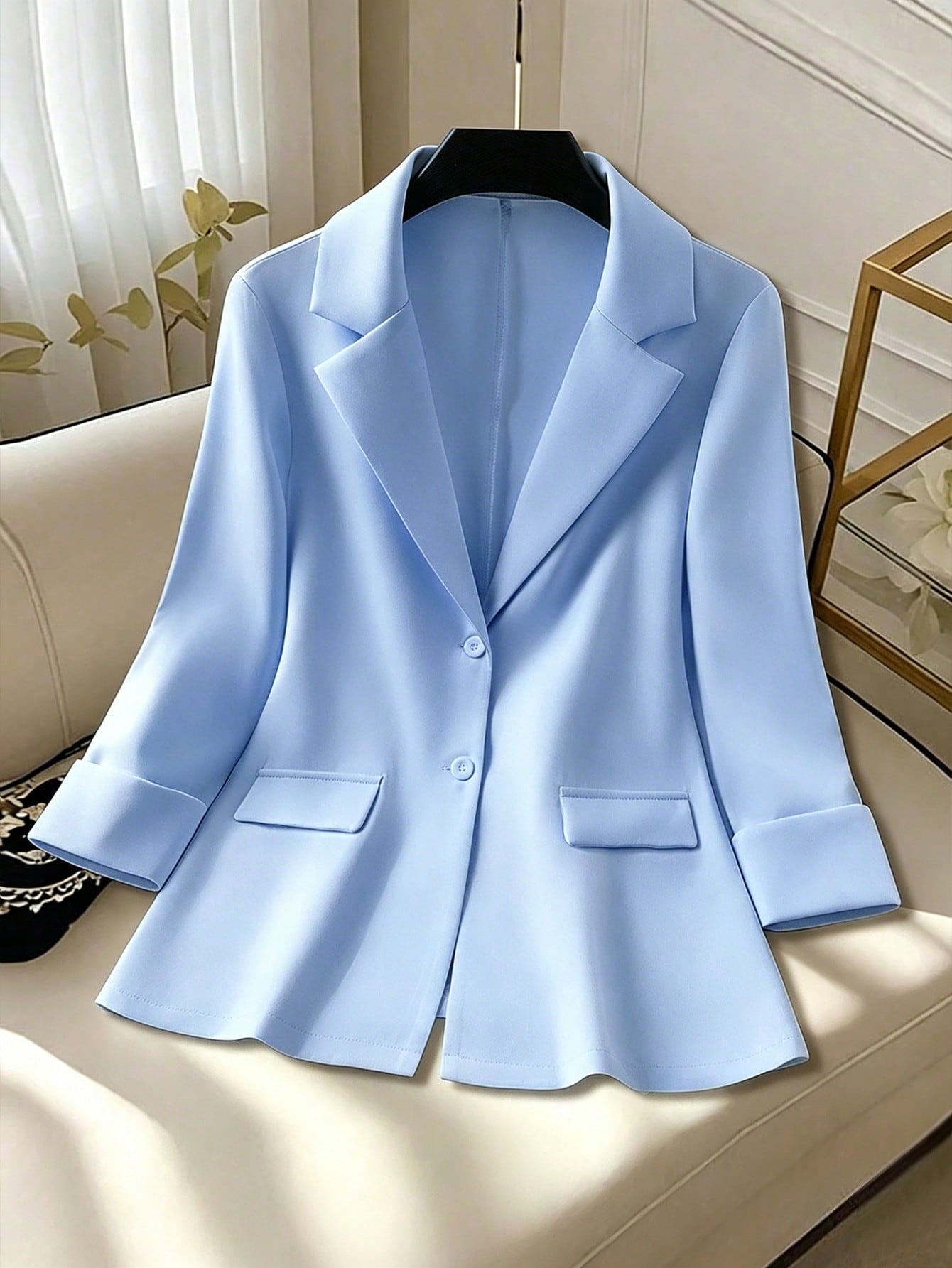 EMERY ROSE Women's Solid Color Minimalist Long Sleeve Blazer Top, Everyday Wear
