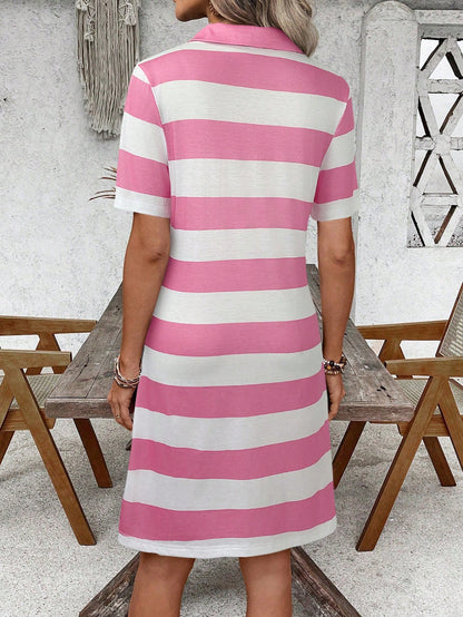 EMERY ROSE Women's Summer Striped Lapel Short Sleeve Casual Mid-Length Dress,Dresses For Women Summer